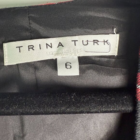 Trina Turk Dress Chiyah Plaid Holiday Shift Dress Sweetheart Neck Size 6 - Picture 6 of 10